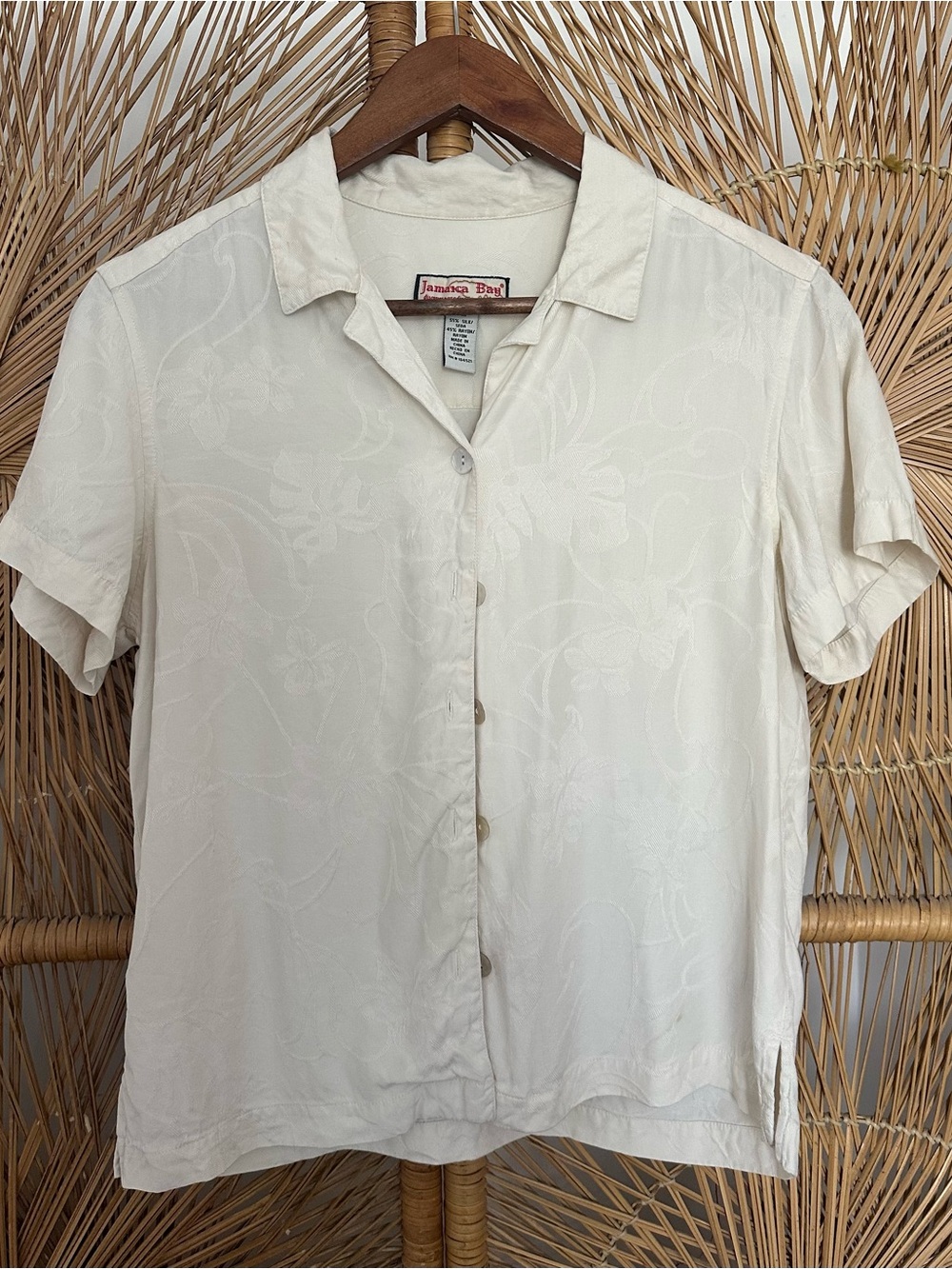 Jantzen Cream Short-Sleeve Camp Collar Button-Down Shirt